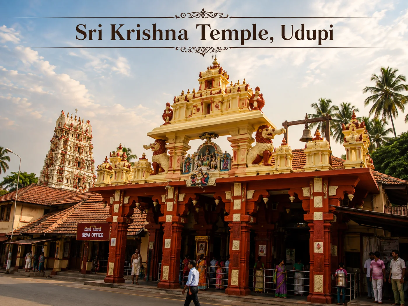 Sri Krishna Temple Udupi Karnataka exterior overview showing traditional temple architecture